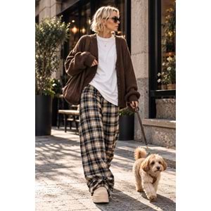 Ekoseli Pamuk - Viskon Salaş Pantolon - LACİVERT - L - ST00455-LACİVERT-L