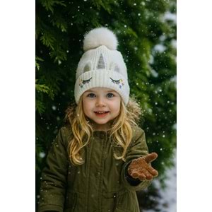 Kız Çocuk Unicorn Ponponlu Bere -2-7 Yaş