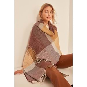 Yumuşak Dokulu Balık Sırtı Desenli Bordo Kalın Omuz Şal Atkı