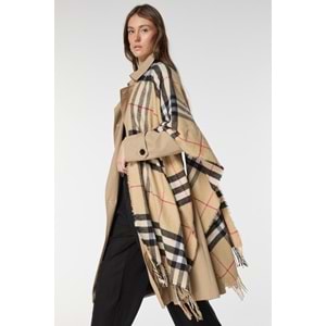 Yumuşak Dokulu Püsküllü Ekose Desen Safran Kalın Omuz Şal Atkı