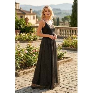 Maxi Boy Dore Sim Geçişli File Kumaş Etek - SİYAH - L - ST00499-DORE-L