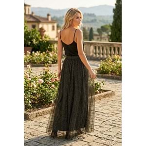 Maxi Boy Dore Sim Geçişli File Kumaş Etek - SİYAH - L - ST00499-DORE-L