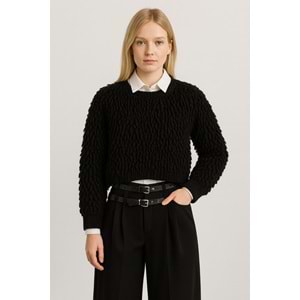 Yüksek Bel Kemerli Palazzo Pantolon Siyah Renk - SİYAH - L - ST00520-SİYAH-L