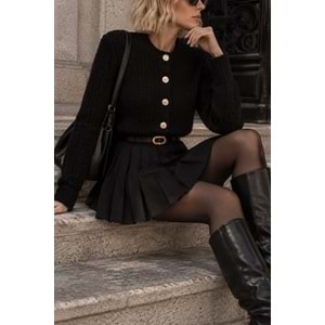 Pliseli Siyah Mini Etek - SİYAH - L - ST00536-SİYAH-L