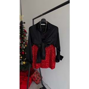 Kırmızı Renk Pul Payet Mini Etek - KIRMIZI - L - ST00579-KIRMIZI-L