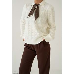 Kendinden Fularlı Tasarım Kazak Ekru Renk