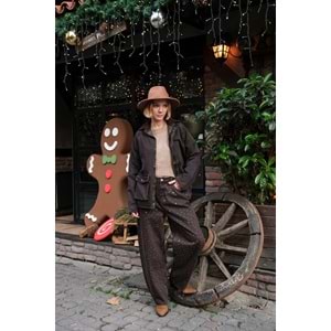 Kahverengi Zımbalı Tasarım Kot Pantolon - KAHVERENGİ - 42 - ST00591-KAHVERENGİ-42
