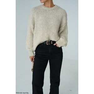 Açık Vizon Renk Uzun Kollu Kazak - KREM - STANDART - ST00599-KREM-STANDART