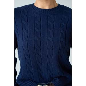 Saç Örgü Detaylı Lacivert Renk Kazak STD