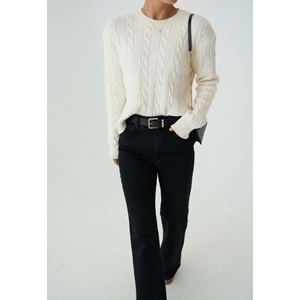 Saç Örgü Tasarım Kazak Krem Renk