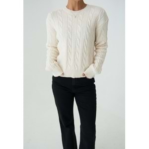 Saç Örgü Tasarım Kazak Krem Renk