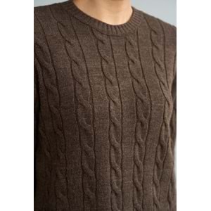 Saç Örgü Detaylı Acı Kahve Renk Kazak