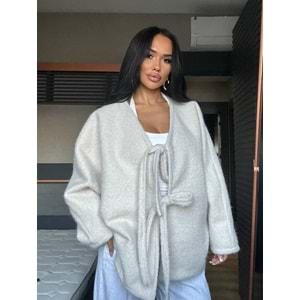 Pinterest Model Bağlama Detay Oversize Tay Tüy Hırka - TAŞ - L - ST00621-TAŞ-L