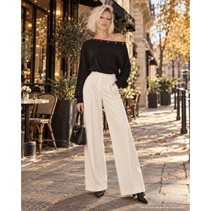 Yaka Kuş Gözü Detaylı ( Zımbalı ) Bluz - SİYAH - L - ST00634-SİYAH-L