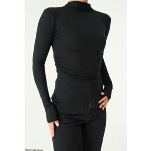 Hafif Balıkçı Yaka Yan Büzgülü Uzun Kol Tasarım Bluz