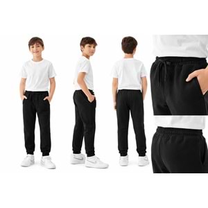 Siyah Renk 2 İp Şardonsuz Jogger Paça Laslikli Eşofman - SİYAH - 13-14 YAŞ - ST00650-SİYAH-13-14 YAŞ