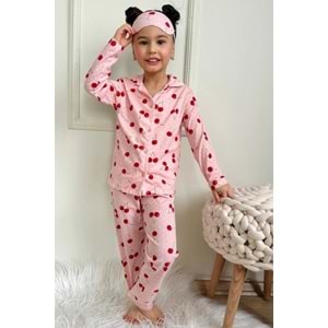 Kız Çocuk Vişne / Kiraz Desen Alt Üst Pijama Takımı - PEMBE - 4-5 YAŞ - ST00666-13702