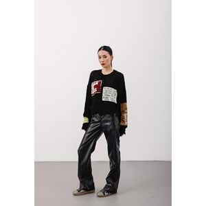 Tasarım Aplike Detaylı Slogan Yazılı Kazak