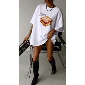 Ekru Renk T-Shirt Pachenka Biscuit Baskılı - BEYAZ - L - ST00671-BEYAZ-L