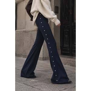 Yan Zımbalı Tasarım Ispanyol Paça Tayt - Lacivert - LACİVERT - M - ST00681-LACİVERT-M