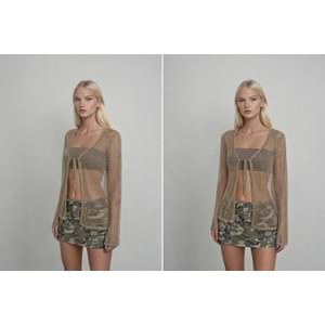 Gold Renk Önden Bağlama Detaylı File Üst