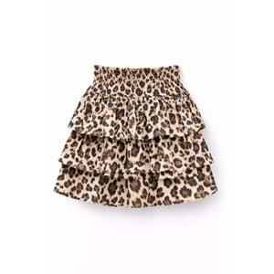 Kız Çocuk Katlı Leopar Desenli Etek - LEOPAR - 10 YAŞ