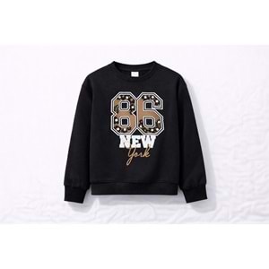 Kız Çocuk Şardonlu Kabartma Baskı Detaylı Sweatshirt - Siyah Renk - SİYAH - 10 YAŞ