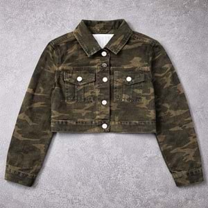 Kız Çocuk Kamuflaj Desenli Cool Kot Ceket - KAMUFLAJ - 10-11 YAŞ