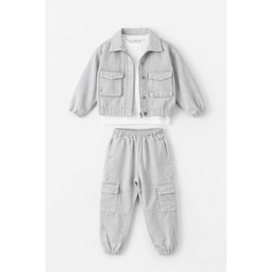 Erkek Çocuk Körük Cepli Kot Denim Alt Üst Takım 3 Parçalı Set - 3-4 YAŞ