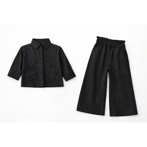Kız Çocuk Siyah Renk Taşlı Gömlek Ispanyol Paça Pantolon Takım - 3-4 YAŞ