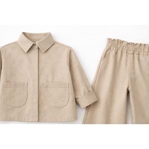 Kız Çocuk Taşlı Gömlek - İspanyol Paça Pantolon Alt Üst Takım - 3-4 YAŞ