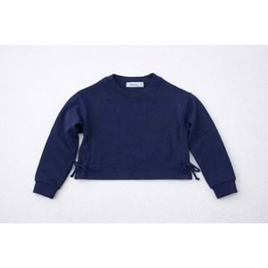 Yeni Sezon Kız Çocuk Bel Bağcık Detaylı Crop Sweatshirt Lacivert Renk - 10 YAŞ