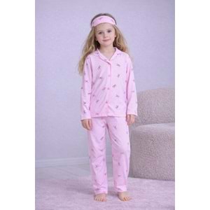 Kız Çocuk Fiyonk Desen Alt Üst Pijama Takımı - PEMBE - 4-5 YAŞ
