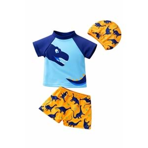 Erkek Çocuk Surfer Mayo Takımı Dinozor Desenli - Boneli - ÇOK RENKLİ - 2-3 YAŞ