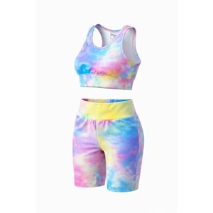 Yeni Sezon Kız Çocuk Çok Renkli Crop Üst Kısa Tayt 2 li Alt Üst Takım