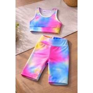 Kız Çocuk Color POP Batik Desen Spor Crop Alt Üst Takım - ÇOK RENKLİ - 11-12 YAŞ