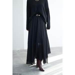 Yeni Sezon Asimetrik Kesim Siyah Etek - Uzun -Krep Kumaş