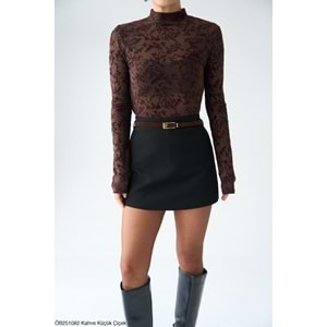 Yeni Sezon Transparan Mini Çiçek Desenli Bluz - KAHVERENGİ - L