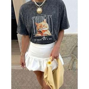 Cat Walks Kedi Baskılıo Yıkamalı Oversize T-Shirt