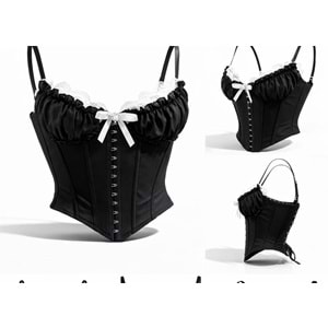 Kopça Kapamalı Tasarım Korse Büstiyer - Premium Kalite Bluz - SİYAH - L