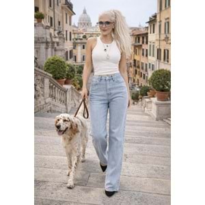 Açık Mavi Straight Cropped Kot Pantolon - - MAVİ - 42