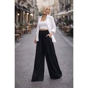 Geniş Paça Yüksek Bel Extra Oversize Tencel Pantolon NY Style! - SİYAH - L