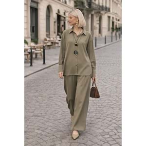 SOFT Olive Premium Dökümlü Pantolon Gömlek Takım - HAKİ - L