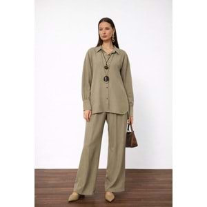 SOFT Olive Premium Dökümlü Pantolon Gömlek Takım - HAKİ - L