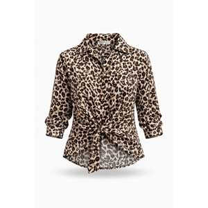 Kız Çocuk Leopar Desen Bel Bağlama Detay Tasarım Gömlek - LEOPAR - 6-7 YAŞ