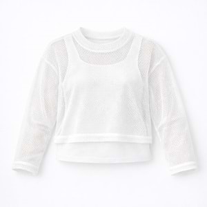Kız Çocuk Mesh File Uzun Kol Crop Bluz + Crop Sıfıt Kol Atlet - BEYAZ - 11-12 YAŞ