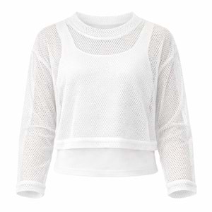 Kız Çocuk Mesh File Uzun Kol Crop Bluz + Crop Sıfıt Kol Atlet - BEYAZ - 11-12 YAŞ