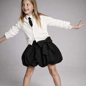 Mini Couture Boncuk Fiyonklu Siyah Balon Etek - SİYAH - 10 YAŞ