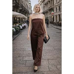 Bellisima Mocha Kahve Saten Pantolon Bel Lastikli - L - ST00958-14818