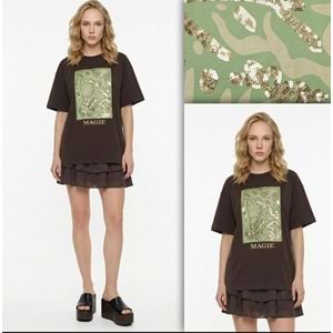 Magie Pul İşlemeli Graphic T-Shirt - Acı Kahve - Acı Kahve - L
